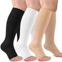 3 Pack Copper Compression Socks for Women & Men, 20-30mmHg Open Toe Knee High Stockings for Circulation Support Large