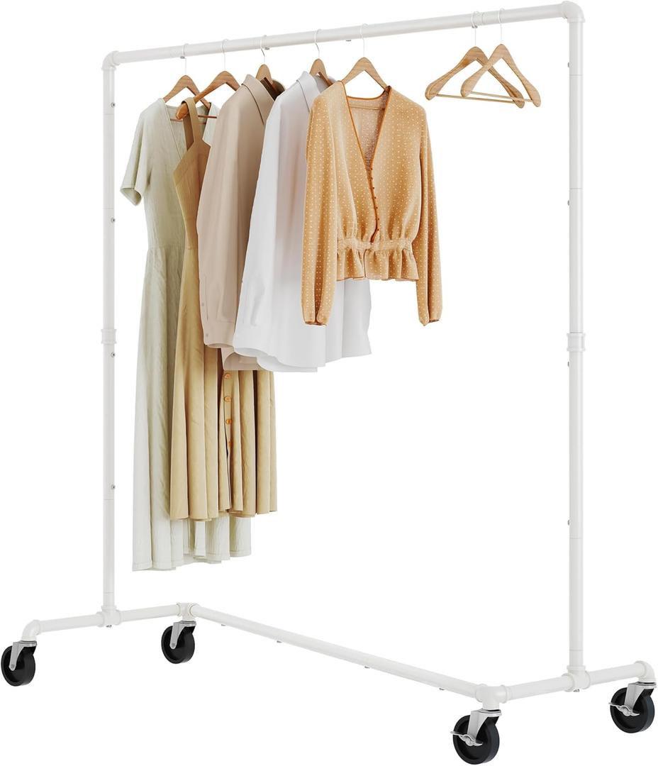 Tajsoon Rolling Clothing Racks For Hanging Clothes Z Rack Hold 230LBS Industrial Clothing Rack with Wheels Lockable, Heavy Duty Garment Rack Clothes Hanging for Storage and Organization, White