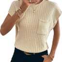 Womens Short Sleeve Sweaters Summer Cap Sleeve Tops Casual Crewneck Oversized Lightweight Knit Sweater Vest (Beige, XXL)