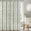 Spring Extra Long Sage Green Floral Shower Curtain W72*L84 Inches | Linen Textured Fabric, 12 Rustproof Metal Hooks, Wrinkle Resistant Cloth, Machine Washable, Bathroom Decor for Cottage Core