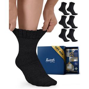 Pembrook Bamboo Viscose Diabetic Socks for Women & Men - 6 Pairs Ankle Socks for Swollen Feet | Neuropathy Socks (Medium, Black (Gift Box) - 6 Pairs)