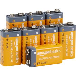 Amazon Basics 8-Pack 9V Long-Lasting Alkaline Batteries for Smoke Detector, Electronics & Audio, Reliable, 5-Year Shelf Life