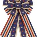 Independece Day Wreath Bows Patriotic Decor Bows for July 4th Wreath America Flag Strip Burlap Bow for Front Door Memorial Day Patriotic Tree Topper Decor Indoor Outdoor Supplies