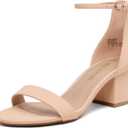 DREAM PAIRS Womens Low-Chunk Low Heel Pump Sandal (8 Wide, Nude)
