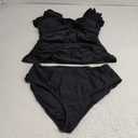 Tankini Swimsuit for Women Tummy Control Two Piece Bathing Suit Ruched Ruffle Swimwear Top with Bottom (Large, Black)