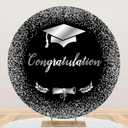 Black and White Congratulations Grad Round Backdrop Cover Class of 2025 Congrats Graduates Round Backdrop Cover 6.56ft Graduation Party Decorations Prom Circle Backdrop Cover Photo Studio Props