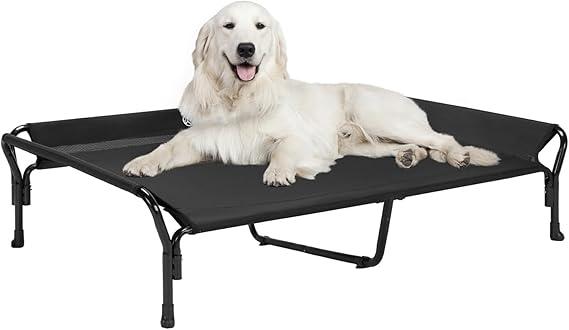 Veehoo Raised Dog Bed XL, Elevated Pet Cot with Guardrail & Slope Headrest, Durable Breathable Teslin Mesh Dog Cot, Washable Pet Bed with Non-Slip Feet for Indoor & Outdoor, 128×84cm, Black
