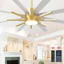 72 inch Large Ceiling Fans with Lights and RemoteIndoor/Outdoor Modern Ceiling Fan for Living Room Patio6 Speed Reversible8 Blades and 9 Lights3 CCTWhite Gold