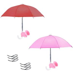4pcs Mobile Phone Holder with Sun Umbrella - Phone Umbrella Suction Cup Stand, Desktop Piggy Phone Holder,Durable Mobile Phone Suction Cup Holder Outdoor Sun Umbrella Mobile Phone Holder(pink red)