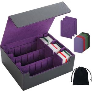 Card Deck Box for Comes with 3 velvet divider cards, PU Leather Strong Magnet trading card storage box Holds over 1800 Magic Commander deck cards, MTG, YGO, PKM and Sports Cards