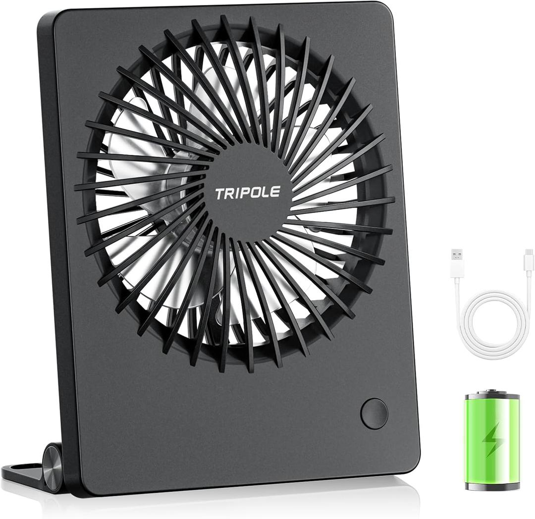 TriPole Mini Portable Desk Fan Rechargeable Ultra Quiet Small Fan 4.5 Inch Personal Travel Fan with 180 Tilt Folding and 3 Speeds Adjustable for Office Desktop Bedroom Black