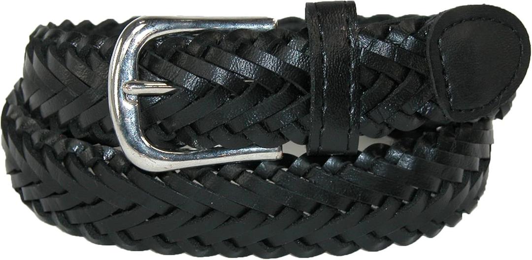 CTM Boys' Leather 3/4 Inch Adjustable Braided Dress Belt (X-Large, Black)