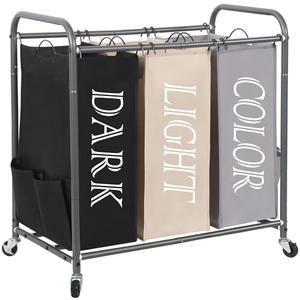 STORAGE MANIAC 3 Section Laundry Sorter, 35.9 Gal (136 L) Laundry Hamper Cart with Heavy Duty Rolling Lockable Wheel and Removable Bag, Clothes Organizer Basket Clothes Separator Hamper, Multicolored Sealed And Brand New