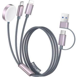 Temdan for Apple Watch Charger,3 in 2 USB C Cable for iPhone 16 Charger/Type C/Lightning,Multi Charging Cable Cord,Portable Travel Essentials Designed for iWatch Ultra/SE/10-1&iPhone 16-12-4FT (4 FT, Grey)