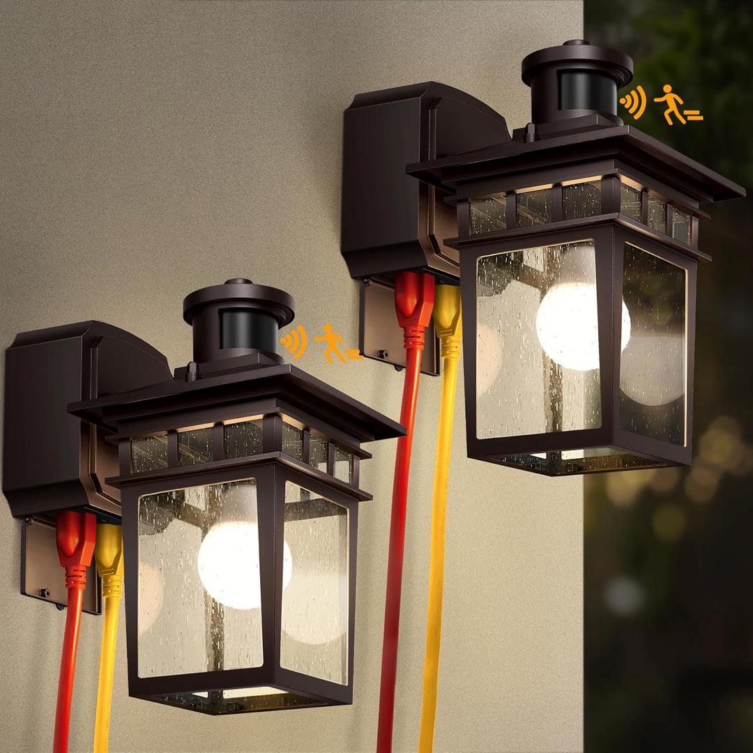 2 Pack Porch Lights with GFCI Outlet, Bronze Dusk to Dawn Motion Sensor Outdoor Light,3-Mode Wall Exterior Lighting Fixture, Water proof Outside Lights Sconce for House Front Door