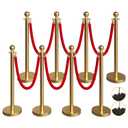 8 Pack Gold Stanchions and Velvet Ropes Set, Stainless Steel Crowd Control Barriers, 6Pcs Red Carpet Ropes and Poles for Party Supplies,Photobooth Accessories, Prom,Birthday,Business,Wedding, Museums