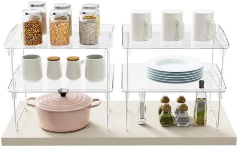 STARLATTA Acrylic Cabinet Organizer Shelf,3 Pcs Stackable Kitchen Counter Shelves,Spice Rack,Countertop Organizers,Clear Plastic Storage Organization for Makeup，Bathroom,Cupboard,Desk,Pantry