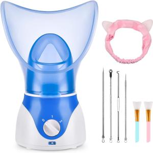 Face Steamer for Facial Deep Cleaning, Facial Steamer for Face, 2 Modes Facial Steamer for Unclogs Pores, Hydrating, Blue(Include Blackhead Remover Kit, Mask Brush, Headband)