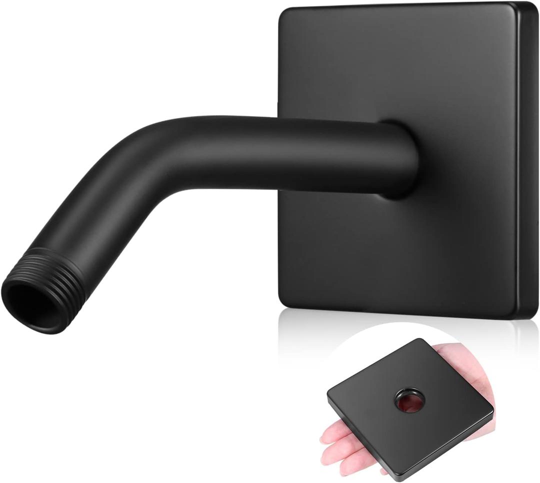 Lounsweer 3.5 Inch Shower Arm and Flange Wall Mount Replacement Shower Head Extension Extender Pipe Arm with 6 Inches Head(Black)