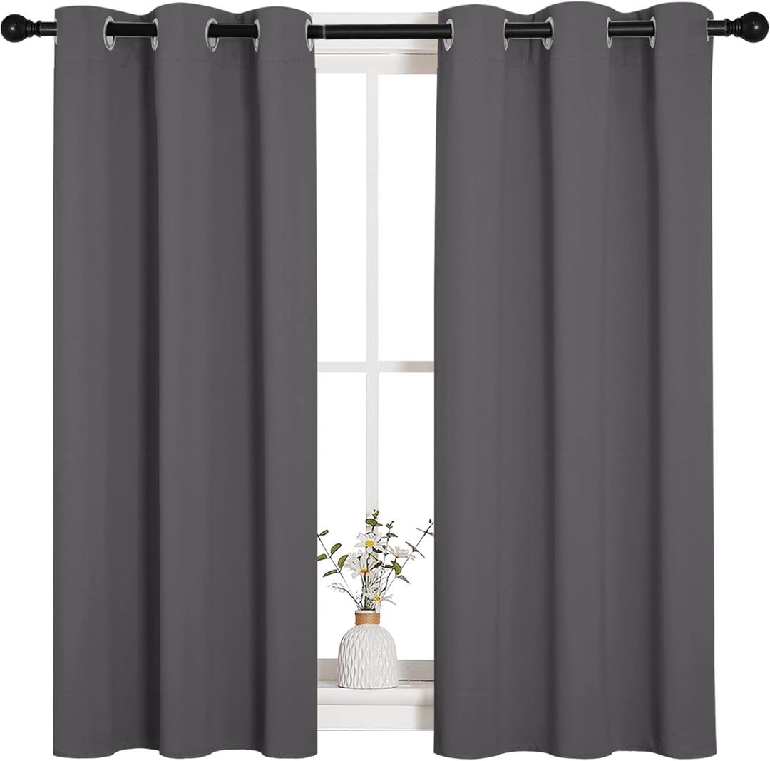 NICETOWN Grey Blackout Curtain Panels for Bedroom, Thermal Insulated Grommet Top Blackout Draperies and Drapes for Basement (2 Panels, W34 x L45-inch, Grey)
