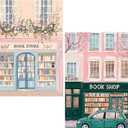KYOQFVN 2 Pack Book Shop Diamond Art Kits for Adults, Book Shop Diamond Painting Kits for Adults Beginners, DIY Full Round Drill Paint by Diamonds Dot Gem Art for Home Wall Decor 12x16 Inch