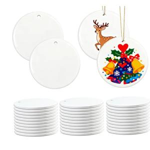 20 PCS Bulk Sublimation Blank Ceramic Ornaments - 3 Inch Round White Hanging Ornaments with Gold String for DIY Heat Transfer Crafting, Personalized Home Decor
