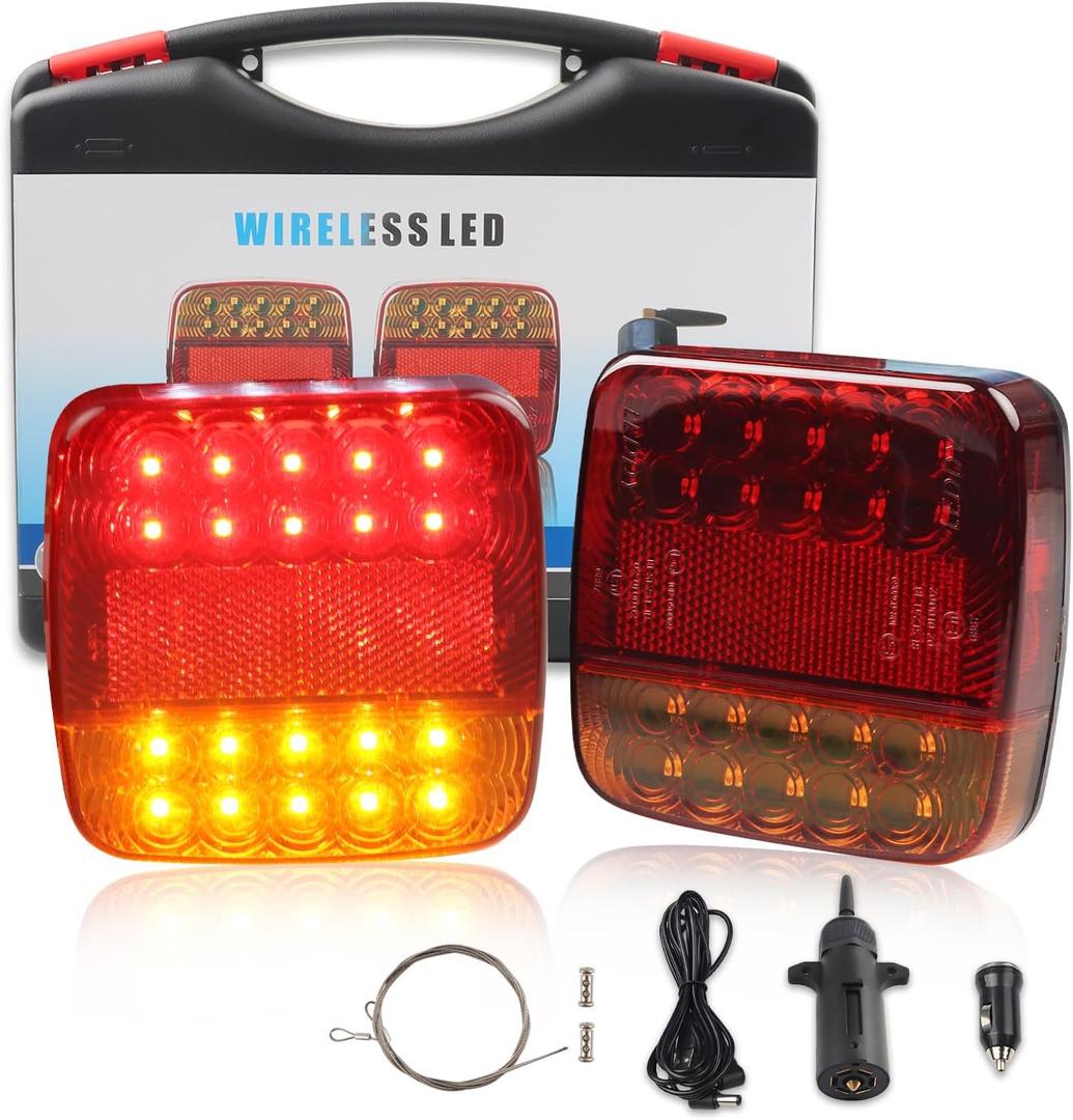 Magnetic Wireless LED Trailer Lights Kit - Rechargeable IP67 Waterproof Tail Lights for Towing Truck, RV, Camper, Boat, Caravan, [4 Lighting Modes] Magnetic Wireless Trailer Lights, 2 PCS