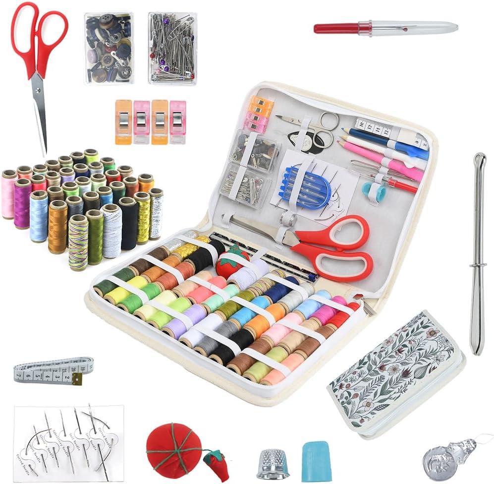 Large Sewing Kits for Adult, Portable Sewing Bag, Basic Sewing Kit for Adults, Kids, Beginner, Home, Travel, White