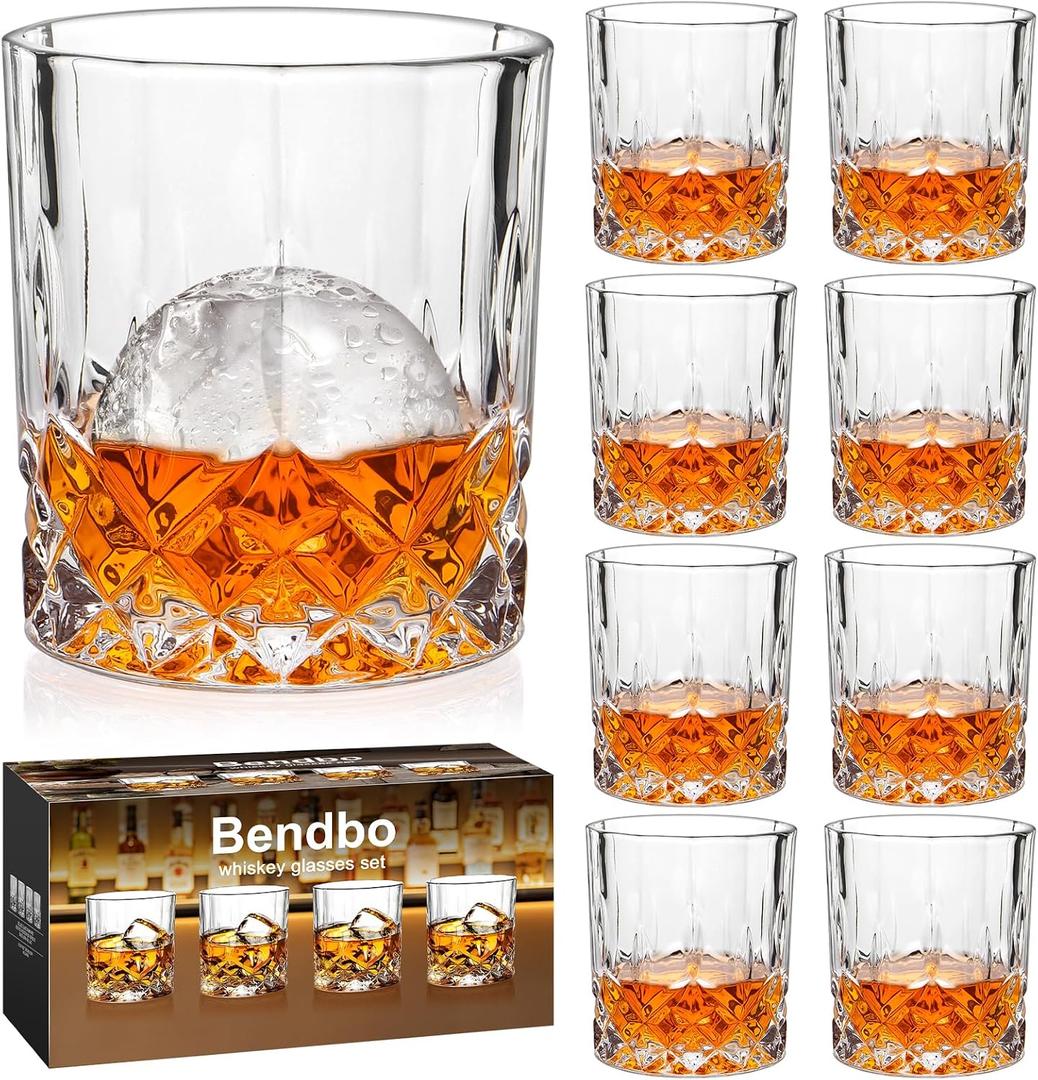 Whiskey Glasses Set of 8, 10 oz Crystal Old Fashioned Glasses, Perfect for Bourbon, Scotch, Vodka, Gift for Men, Women, Dad, Father