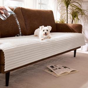 Dual Non-Slip Couch Cover for Dogs Waterproof, Fuzzy Soft Pet Couch Covers for Sofa 3 Cushion, Pet Friendly Soft Dog Bed Covers Sofa Cover Washable (White, 33" x 85" 1 Pack)