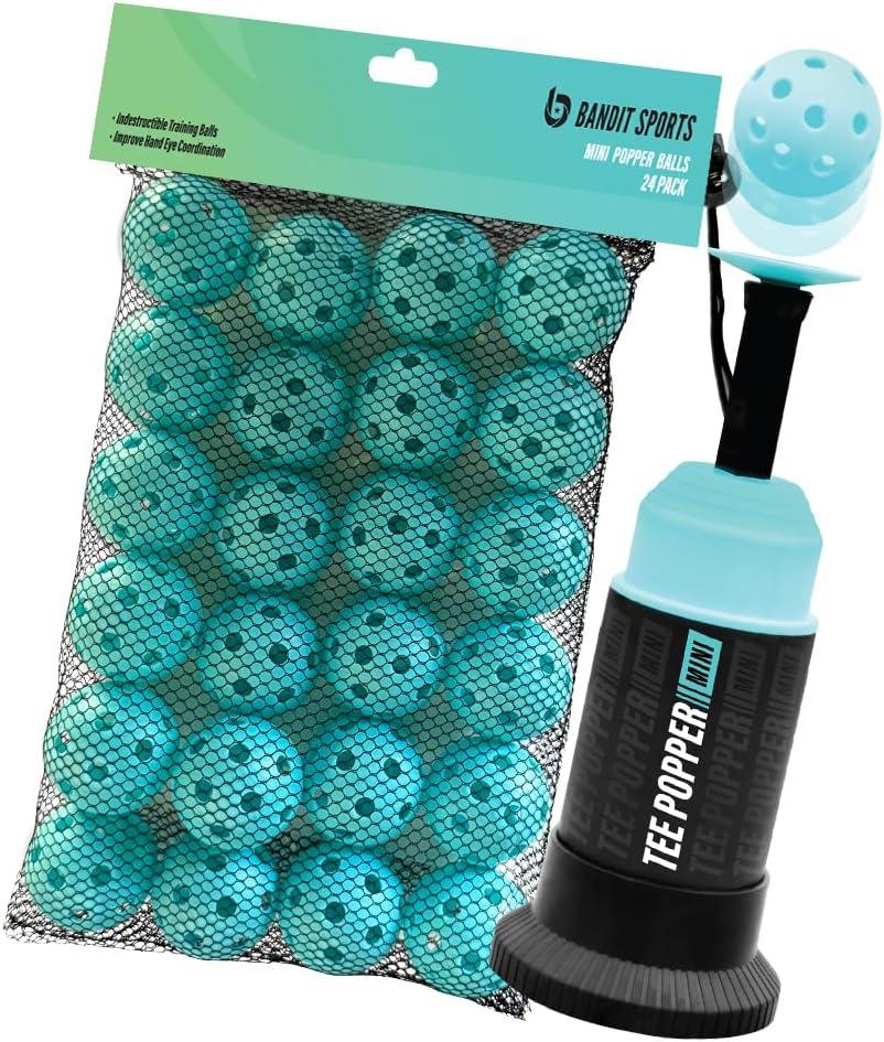 Bandit Sports Mini Tee Popper and Mini Popper Ball Pack Bundle, 24 Pack of Balls, Baseball Training Equiptment