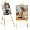 2 Pack Gold Metal Easel Stand 47.5 Inch, Heavy Duty Display Easel with Adjustable Chain, 4-Level Height Art Easel for Wedding Sign, Poster, Painting & Commercial Indoor Outdoor Use