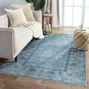 Vintage Bordered Area Rug, Blue 3x5 Washable Entry Rug Non Slip Door Mats Indoor, Small Ultra-Thin Farmhouse Accent Throw Rug for Kitchen Entryway Bedroom Living Room Office Carpet