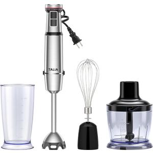 TALIA Immersion Blender Handheld Corded Hand Blenders Set 1200W, Variable Speed & Turbo 4 in 1 Stainless Steel Stick Emulsifier with Chopper, Whisk & Beaker for Soup, Baby Food, Smoothies