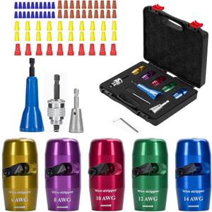 Wire Stripper Twister Tool for Drill, 2026 Upgraded Wire Stripping Tool & Wire Twisting Connector for Cutters 6-14 AWG, 8 In 1 Professional Electrician Twister Stripping Tool with 70 PCS Wire Nut