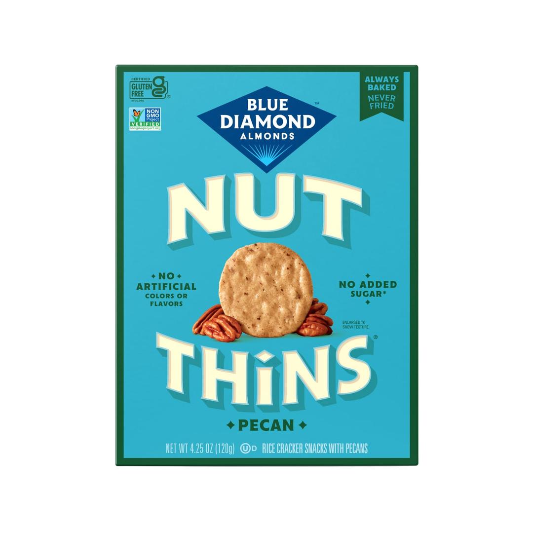 Blue Diamond Almonds, Pecan Thins Gluten Free Cracker Crisps perfect for Snacking, 4.25 oz, Best By 02/13/26