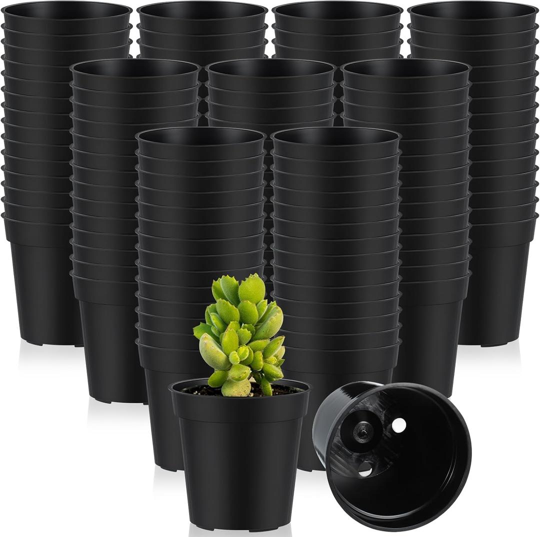 Yaomiao 200 Pcs 2 Inch Black Mini Plastic Plant Pot Nursery Seedling Pots Seed Starter with Drainage Holes for Indoor Outdoor Garden Succulent Plants Cuttings Transplanting
