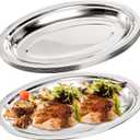 Suwimut 6 Pack Stainless Steel Oval Platter, Heavy Duty Mirror Polish Large Sizzling Platter Serving Tray Fish Plate for Steaming Fish Dessert Meat Sushi, 14-Inch by 8.7-Inch, Silver