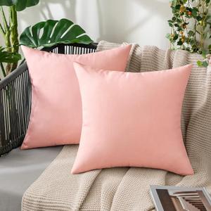 MIULEE Pack of 2 Decorative Outdoor Solid Waterproof Throw Pillow Covers Faux Linen Garden Farmhouse Cushion Cases for Patio Tent Balcony Couch Sofa 18x18 Inch Light Pink
