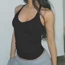 Danysu V Neck Cotton Tank Tops with Built-in Shelf Bra Sleeveless Racerback Fitted Basic Cami Shirts (Black, S)