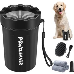 Professional 7 in 1 Dog Paw Cleaner for Dogs & Cats - Includes 1 Portable Paw Washer, 1 Bath Brush, 2 Dog Toothbrushes and 3 Absorbent Towels Note: Fits Paws 1.5 to 2.5 Inches Wide (Medium, Black)