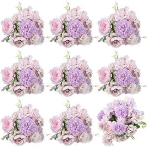 Lyrow 8 Pcs Peony Artificial Flowers Fake Silk Hydrangea Bouquet Elegant Peony Flowers for Wedding Decoration Faux Realistic Floral for Home Party Table Centerpieces Arrangement (Light Purple)