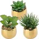 Briful Small Artificial Succulents in Pots Set of 3 Realistic Faux Succulents Plants with Gold Ceramic Pots Cute Mini Fake Plants Decor for Modern Home Table Office Desk Bathroom Shelf Decoration (Style #10)