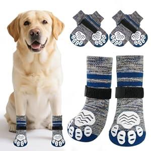 PUPTECK Non-Slip Dog Socks to Prevent Licking Paws, Double Sides Dog Boots & Paw Protectors Booties on Hardwood Floors Hot Pavement with Grippers, for Small Medium Large Senior Dogs, Navy Blue XL