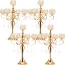 Dandat 4 Pcs 25.6'' 5 Arm Crystal Candelabra Candle Holder Centerpieces Gold Crystal Candelabra Centerpieces Candle Holders Candlestick Formal Party Decorations for Tables Wedding Party Dinner