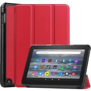 for Amazon All-New Kindle Fire 7 (12th Generation,2022 Release) Smart Cover, Ultra Slim Lightweight Folio Stand Auto Sleep/Wake Up Leather Case for New Fire HD7 12th Gen 2022 (Red)