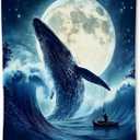 Whale and Moon Blanket, Soft Cozy Flannel Marine Throw Blanket for Adults Kids Men Women, Lightweight Warm Fuzzy Blankets for Couch, Bed, Travel & Home Decor 8060 in