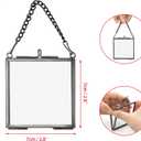 JUXYES Set of 2 Mini Brass Wall Hanging Photo Frame, Square Glass Hanging Picture Artwork Display Frame, Double Glass Floating Frame Style Gallery Wall Frame for Picture, Pressed Flower, Black