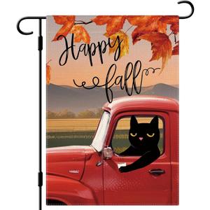 DLZDN Hello Fall Black Cat Garden Flag 1218 Inch Double Side Vertical Burlap Farmhouse Yard Sign Autumn Seasonal Outdoor House Decoration