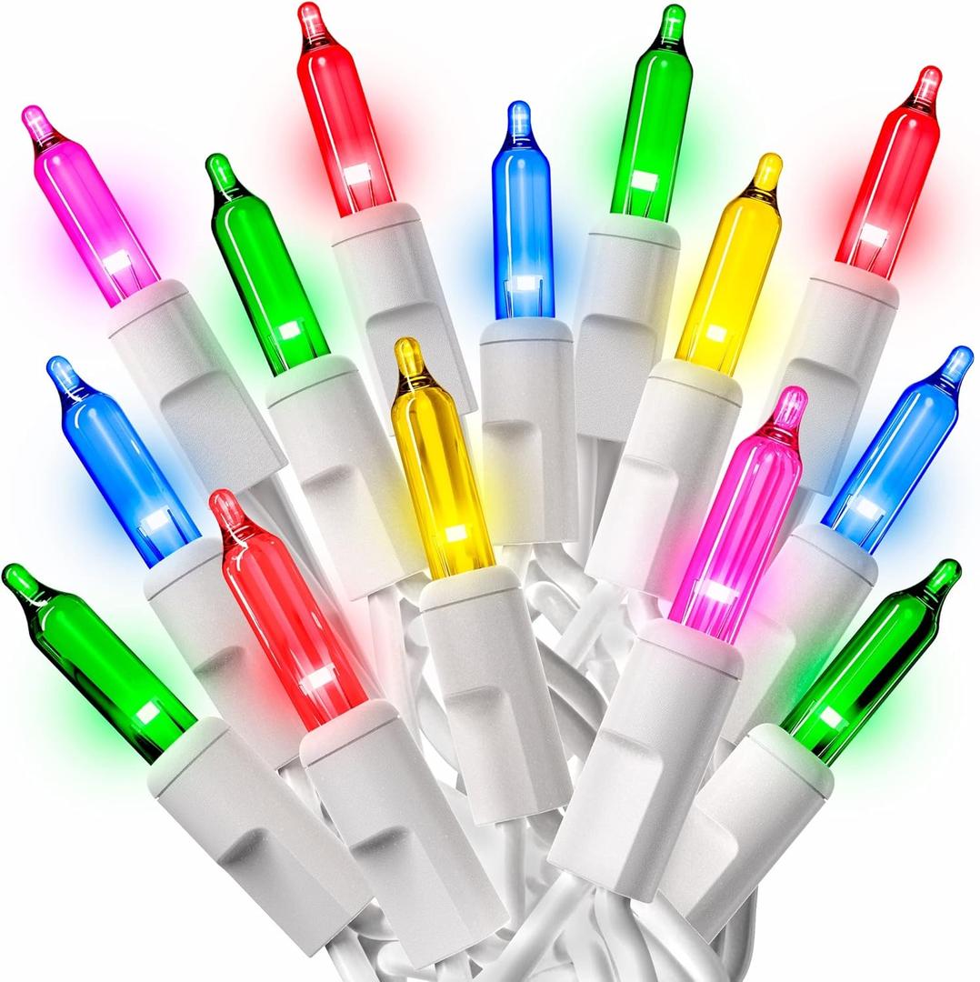 PREXTEX Bright and Colorful Christmas Lights (60 Feet, 300 Count)  Fall Decor and Christmas Tree Lights with White Wire  Indoor and Outdoor String Light  MultiColor Incandescent Light